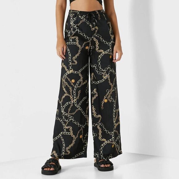 MANGO Wide Leg Pants Printed Chains New - Picture 1 of 5